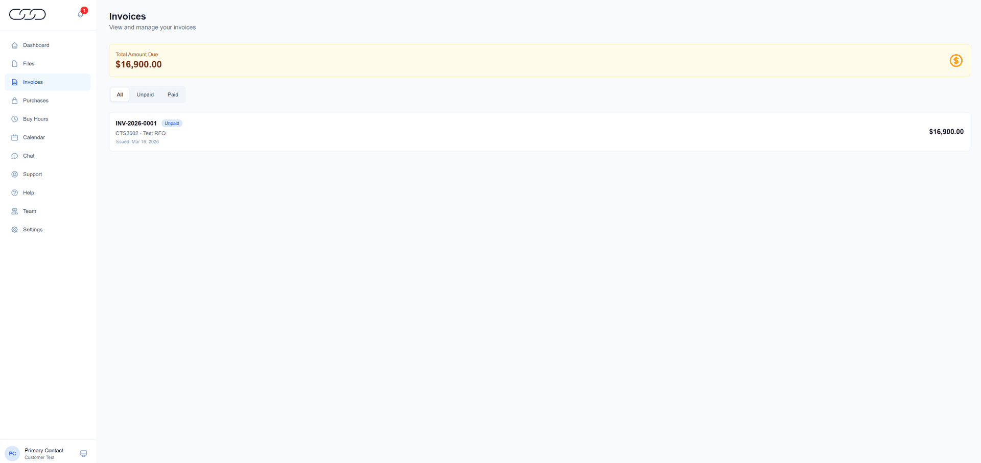 CritLink invoice management with payment status and one-click online payment